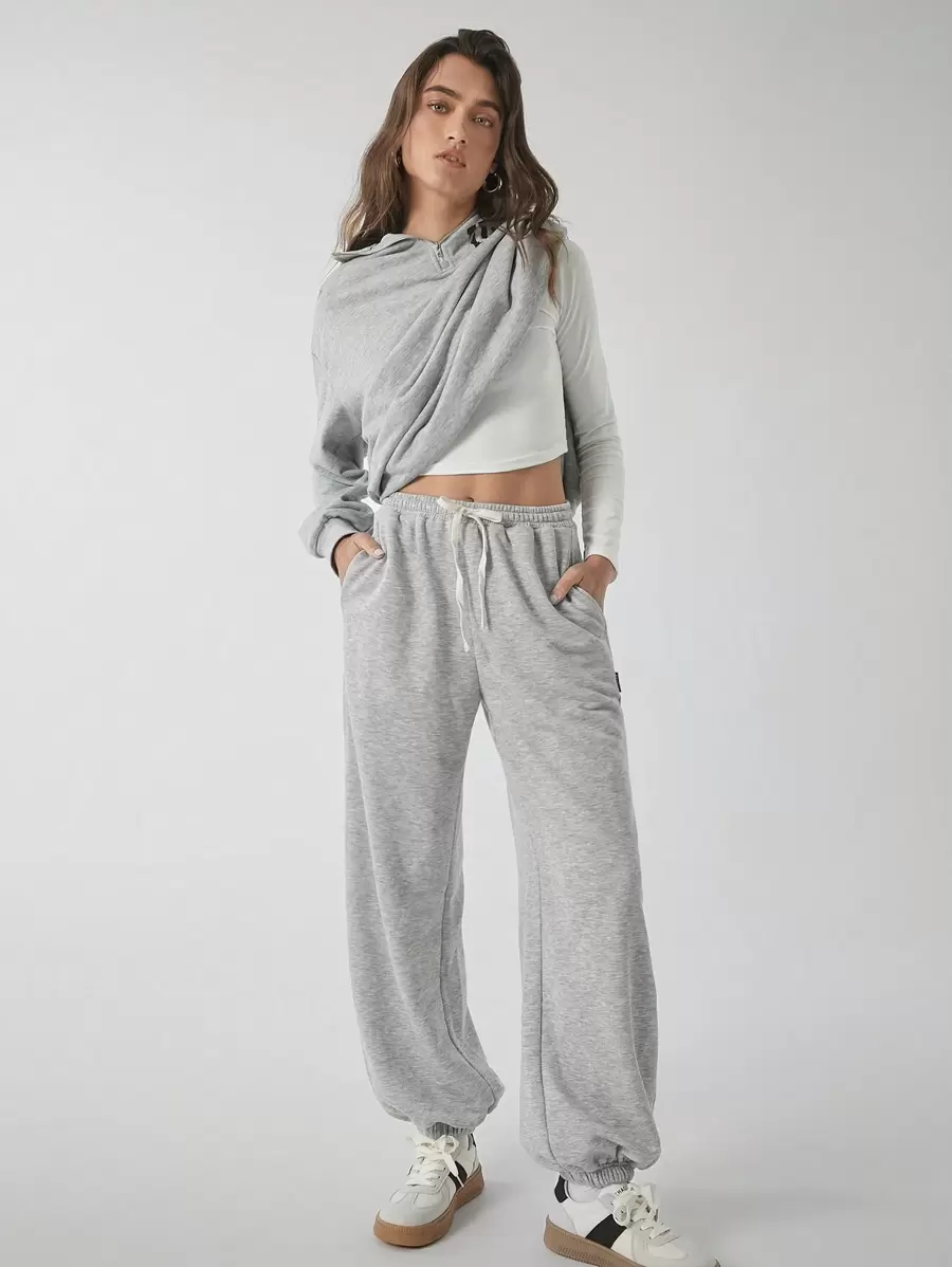 Muchica Women's Grey Knitted Jogger Pants