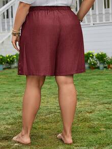 EMERY ROSE Plus Size Women's Waist Belt & Pocket Denim Effect Fit Denim Shorts Mother's Day