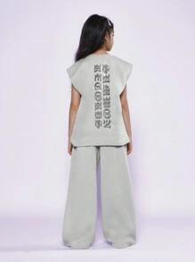 SUMWON Tween 女童宽松背心和宽松慢跑裤，带印花 2 件套 - 灰色 - 查看 2