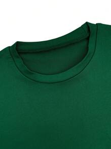 Women Fitted Solid Color Short Sleeve Casual Shorts Set - Dark Green - View 5