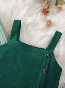 SHEIN Elladie kids 年轻女孩通勤学校不对称吊带连衣裙套装 - 墨綠色 - 查看 5