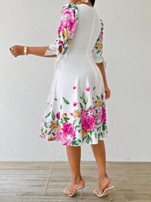 SHEIN Lady 秋冬节日礼服婚礼宾客礼服优雅白色工作针织圆领节日礼服婚礼宾客礼服梭织七分袖女装 - 彩色 - 查看 2