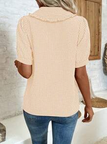 Breezaya Áo sơ mi ngắn tay cổ Peter Pan diềm xếp nếp - Màu Khaki - Xem 2