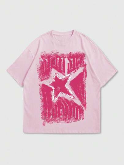 Prep Camiseta de manga corta con estampado de estrella de cinco puntas para hombres, adecuada para uso diario en primavera y verano, escuela