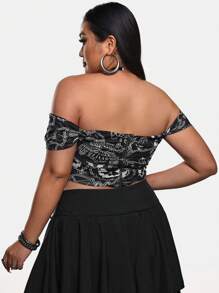 Sonchs Curiosities Blusa ajustada de estilo Y2K para mujer de talla grande con estampado de calabaza, hombro descubierto y bajo asimétrico, apta para verano, vacaciones, salir, festivales, Ibiza