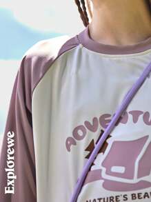 SHEIN Langarm Mädchen T-Shirt im Outdoor Freizeitstil für den Herbst, Kontrasfarbige Blockdesign Camping Musterung, bequemer, atmungsaktiver, weicher Stoff, geeignet für Outdoor-Aktivitäten, Camping, Stadtbummel - Verschiedenfarbig - Übersicht 8