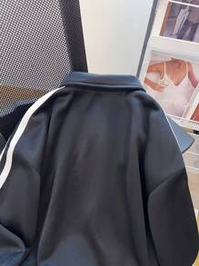 Sudadera holgada de punto negro para adolescentes con estampado universitario en inglés de estilo casual