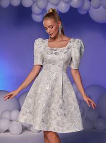 SHEIN Belle Elegant Women's Metallic Glitter & Fuzzy Trim Sexy Crop Top Cocktail Party Dress, Prom Semi Formal Dress, For Birthday, Wedding Guest, Graduation, Dinner, Homecoming