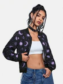 Ayrana Barboza Áo khoác bóng chày Halloween Dark Moons And Stars dành cho nữ, màu đen, áo khoác nữ, cho ngày lễ, kỳ nghỉ, đi chơi, lễ hội, phù hợp với Ibiza - màu đen - Xem 2
