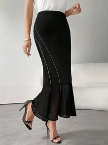 Modelyn Falda de corte de sirena elegante para mujer - Negro - Ver 7