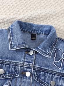 Chaqueta vaquera de moda para niñas con bordado de mariposa - Azul lavado medio - Ver 5