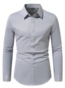Manfinity Mode Camisa casual de vestir de manga larga de color liso para hombre, para primavera y verano, para el esposo, para el trabajo