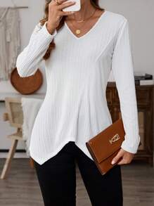 EMERY ROSE Asymmetrical Hem T-Shirt, Back To School Tee, Top For Women, Cruise Outfits