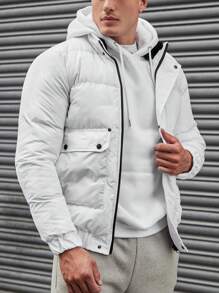 RueChic Men's Front Zipper With Flap Pockets Jacket - White - View 1