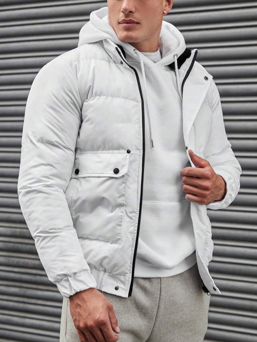 RueChic Men's Front Zipper With Flap Pockets Jacket - White - View 1