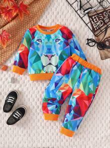 2 chiếc Bộ áo nỉ và quần thể thao in hình con hổ đầy màu sắc sành điệu dành cho bé trai, thời trang đường phố hợp thời trang để chụp ảnh & dự tiệc - trái cam - Xem 5