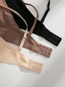3 piezas Sujetador sin costuras de color liso con almohadillas extraíbles