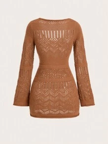 SHEIN Clasi Vestido de suéter de punto calado en unicolor, casual para mujer, de primavera/otoño