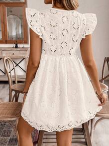 SHEIN Frenchy Vestido informal de mujer con mangas tipo gorra a rayas para vacaciones, ropa de mujer de otoño, vestidos de otoño, vestido de graduación corto, vestido de invitada de boda de otoño - Albaricoque - Ver 2