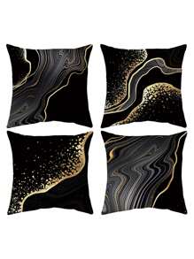 4 件套黑色抱枕套，装饰性黑色和金色枕套，黑色装饰枕套，沙发垫套，家居装饰客厅枕套 4 件套，圣诞节节日礼物 - 黑色 - 查看 1