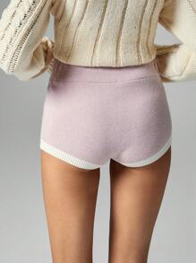 Poéselle Fall Clothes, Pink Sweater Shorts, Sweater Shorts, Women's Summer Casual Cherry Embroidery Trim Fitted Sweater Shorts Set, Cute Sweater Shorts, Cherry Embroidery, Sweet And Cute, Suitable For Everyday Street, Home Wear