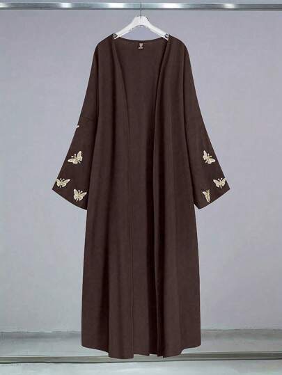 Al Najma Plus Size Women's Bow Print Long Sleeve Loose Long Abaya Modest Robe