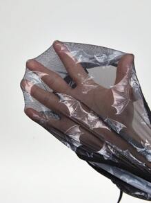 ROMWE Gothic Black Bat & Pentagram Hollow-Out Lace Wireless Bra Set, Halloween - Black - View 7