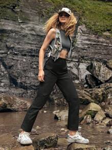 In My Nature Pantalones de diseño casual con botones, de moda, a juego con todo, para uso al aire libre, para mujeres - Negro - Ver 7