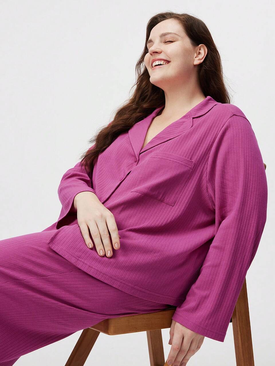 Plus Comfy Basic Ribbed Long PJ Set