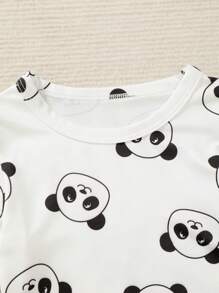 4 件套新生男婴紧身休闲服装套装：数码印花太空熊圆领长袖衬衫 + 配套印花裤，数码熊猫印花圆领长袖衬衫 + 配套印花裤 - 彩色 - 查看 8