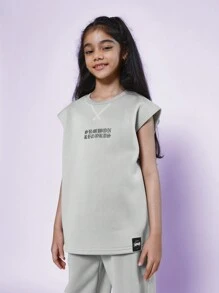 SUMWON Tween 女童宽松背心和宽松慢跑裤，带印花 2 件套 - 灰色 - 查看 3