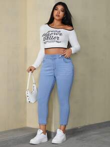 SHEIN EZwear Plus Size Casual Washed Skinny Fit Jeans