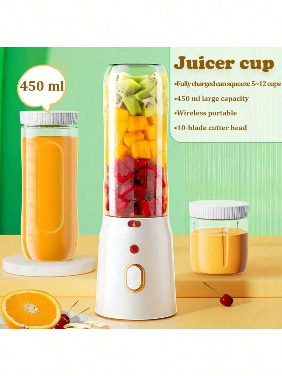 电动 USB 榨汁机搅拌机，1 套便携式搅拌杯，带 2 个杯子，迷你搅拌机，适用于奶昔和沙拉，果汁，400 毫升，六个刀片非常适合搅拌，家用水果搅拌机，适用于厨房、家庭、旅行、食品补充剂 USB 充电果汁杯，多功能榨汁机学生家用厨房