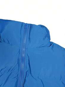 女士欧美风格短款立领拉链保暖夹克 - 藍色 - 查看 3