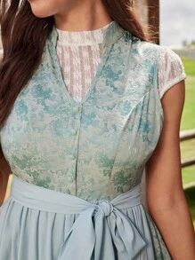 Chiquease Women's Elegant Jacquard Patchwork Summer Dress - Blue - View 6