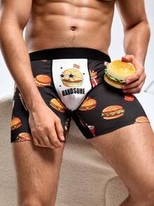 Men's Hamburger Digital Printing Boxer Briefs - Black - View 9