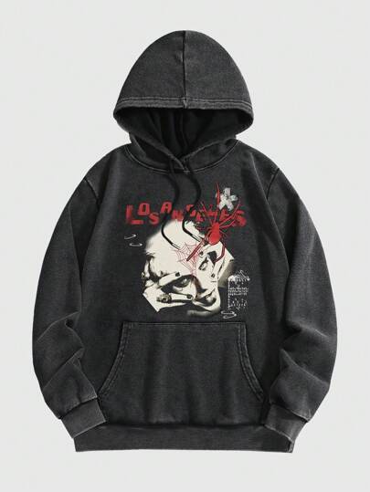 Street Life Men's Casual Hoodie With Figure & Letter Print And Drawstring, Spring/Autumn