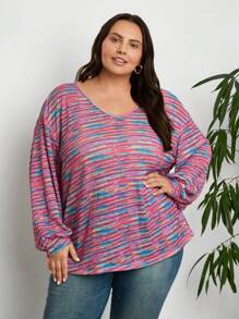 SHEIN LUNE 大碼段染落肩T恤 - 彩色 - 查看 4