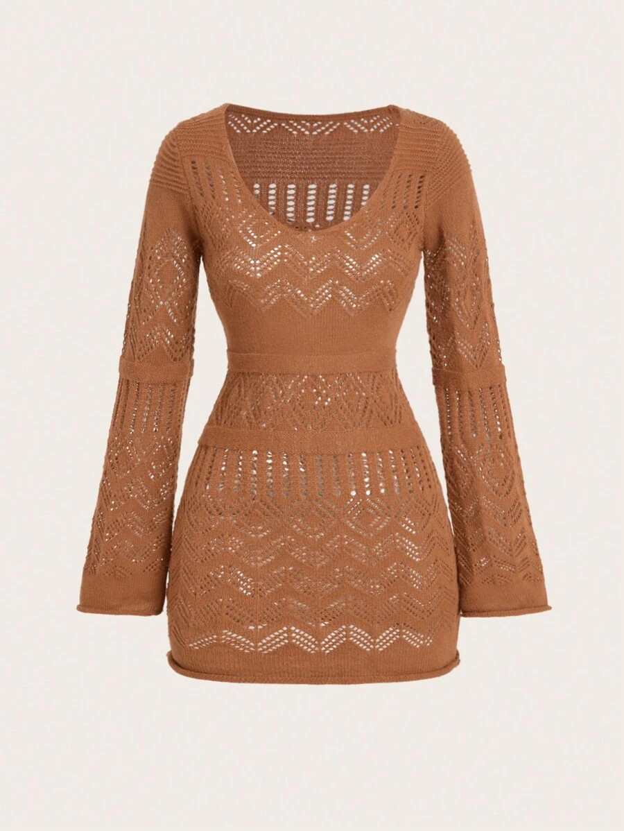 SHEIN Clasi Vestido de suéter de punto calado en unicolor, casual para mujer, de primavera/otoño