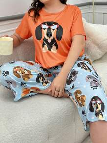 Conjunto de ropa de dormir de 2 piezas talla grande con estampado - Multicolor - Ver 1