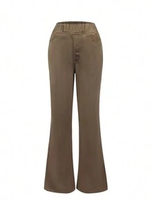 Quần ống loe nhung kẻ cạp chun co giãn thời trang đường phố sành điệu cho nữ, mùa thu - màu nâu - Xem 3