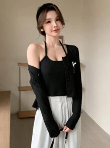 DAZY Women's Slim Fit Long Sleeve Bowknot T-Shirt, Ribbed Tee,Fall Clothes - Black - View 4