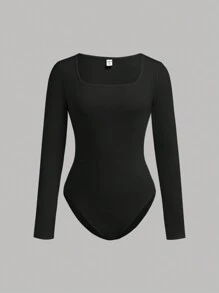 SHEIN Girlism 2pcs/Set Teen Girl's Black & White Knitted Crew Neck Long Sleeve Basic Bodysuit Sets - Black and White - View 6