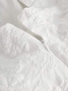 SHEIN Girlism 少女编织纯色提花露背可拆卸蝴蝶结优雅连衣裙 - 白色 - 查看 3