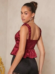 L'Amorae Women's Top With Ruching And Lace Cutout