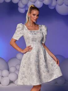 SHEIN Belle Elegant Women's Metallic Glitter & Fuzzy Trim Sexy Crop Top Cocktail Party Dress, Prom Semi Formal Dress, For Birthday, Wedding Guest, Graduation, Dinner, Homecoming