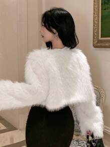 DAZY Chaqueta corta elegante y cálida de lana polar para mujer, para invierno y vacaciones de Navidad