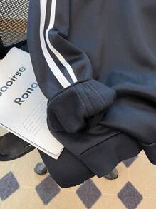 Sudadera holgada de punto negro para adolescentes con estampado universitario en inglés de estilo casual
