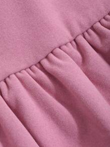 DAZY 2pcs/Set Young Girl Solid Color Crew Neck Long Sleeve Ruffle Hem Top And Pants Casual Outfit, Spring Autumn