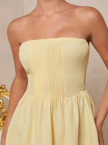 SHEIN Unity Stylish Strapless Romper With Pleated Bodice And Flared Dress